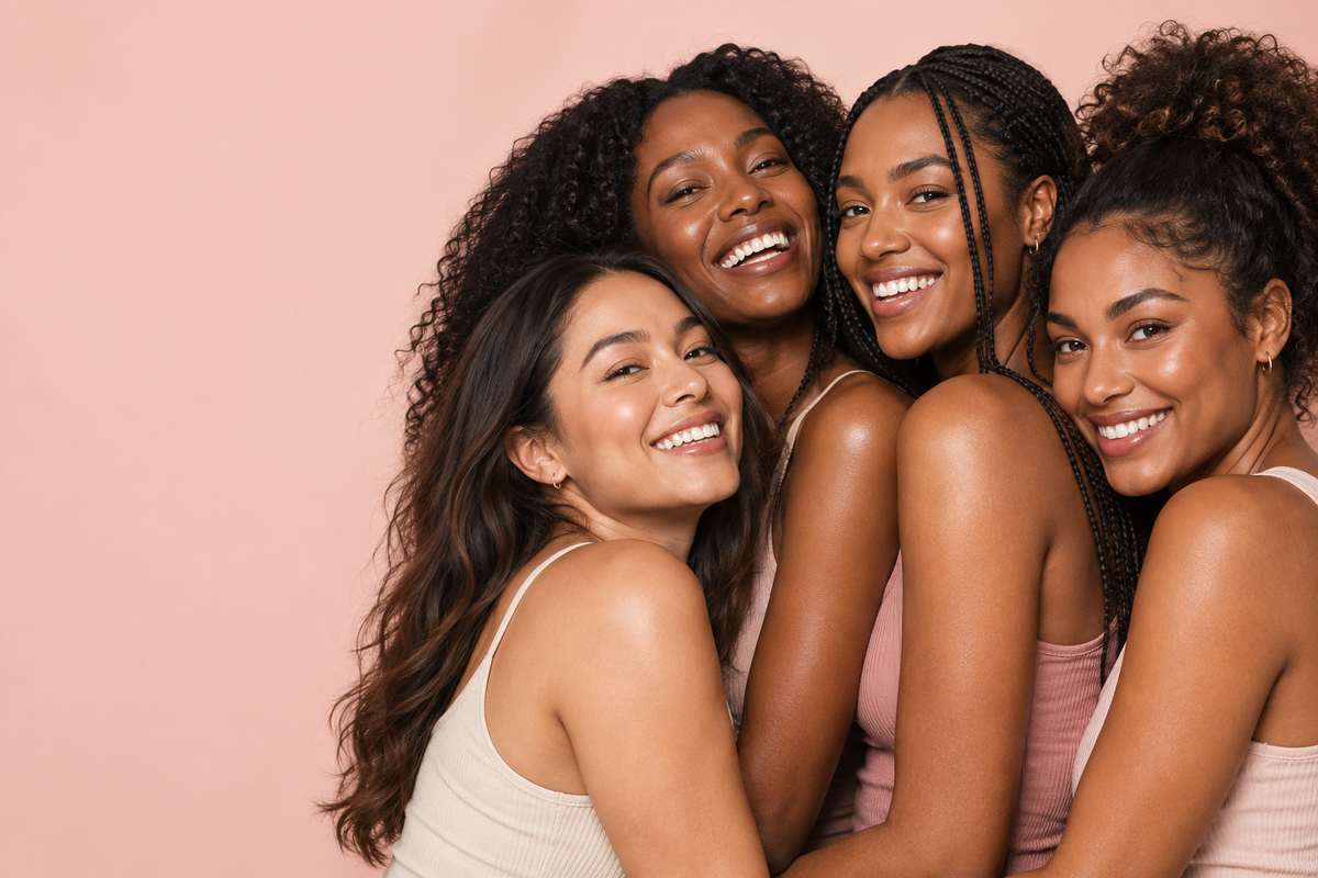 A diverse group of adult women sharing a joyful moment