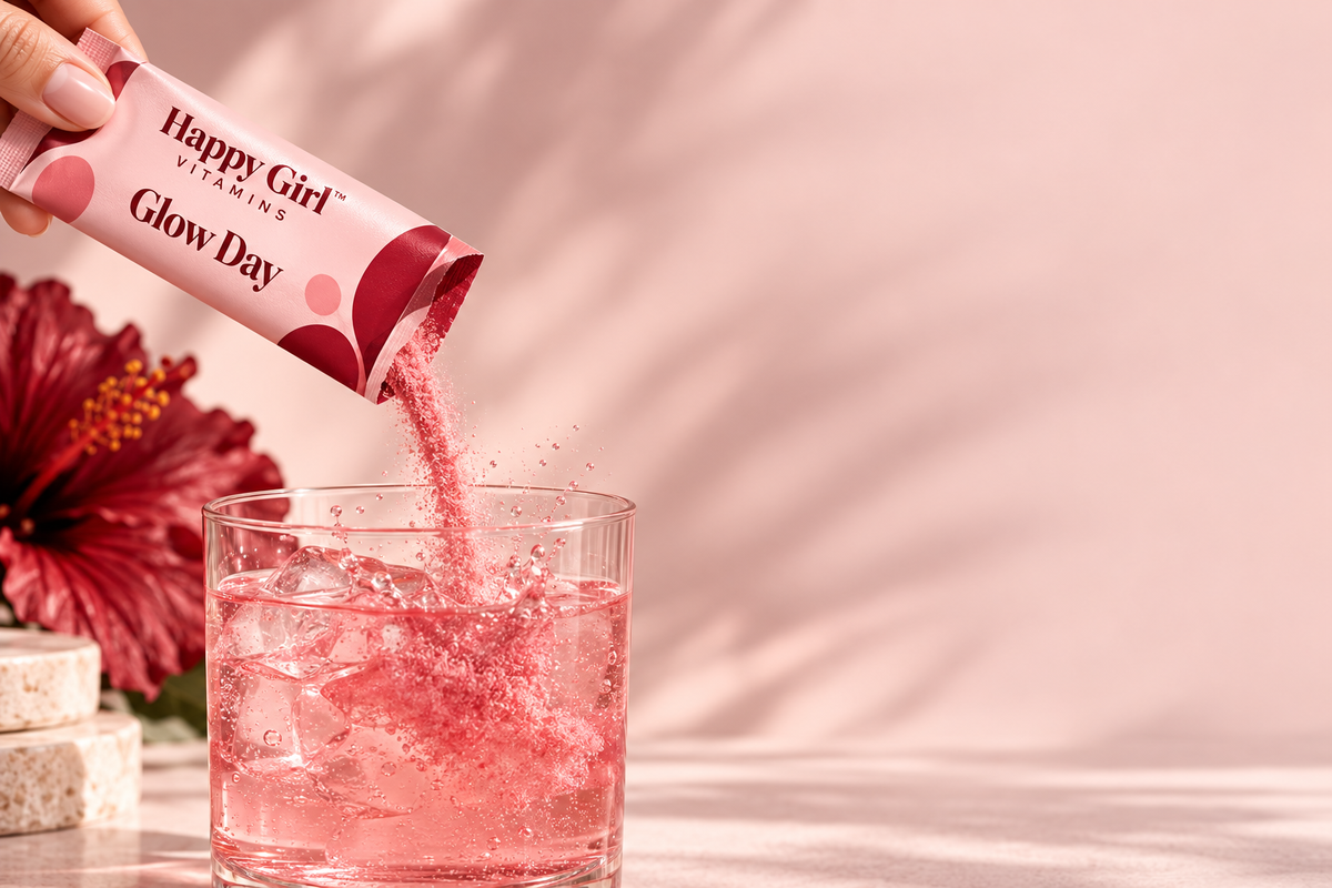 Pink Happy Girl drink concept being poured into a glass